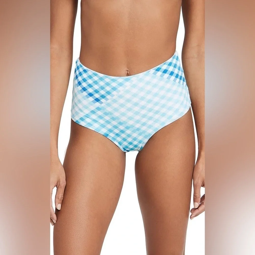 NWT L*Space Picnic Plaid Portia‎ High Waist Bottoms Blue White